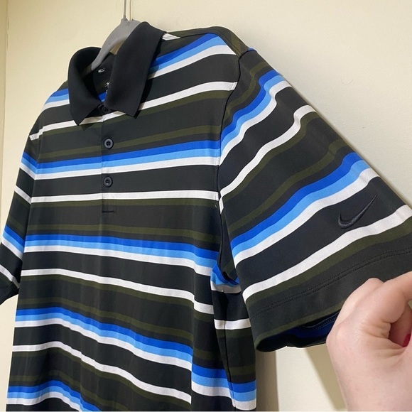 Men’s Nike Golf Dri-Fit Men's Short Sleeve Polo Shirt Blue  Brown Striped Size M - Picture 10 of 15